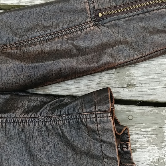 Distressed look brown pleather moto jacket, Wet Seal size large - Picture 7 of 7